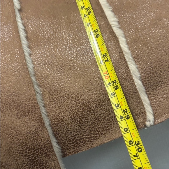 Knox Rose Brown & Cream Sleeveless Faux Suede Vest Sherpa lined SZ L open front - Picture 8 of 12